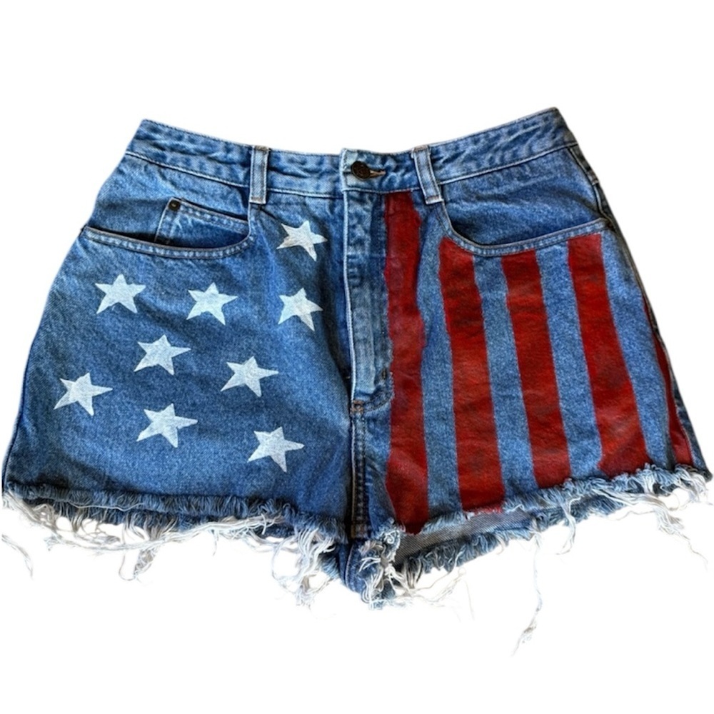 Talbots ladies denim cut off short size 10 hand painted stars and stripes - Picture 2 of 12